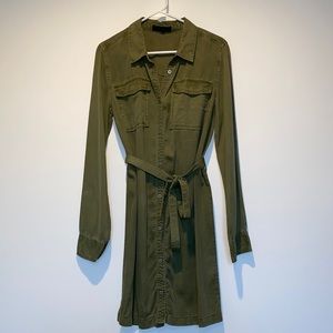 Sanctuary Army Green Button-Up Dress w/ Tie at waist, Size Small